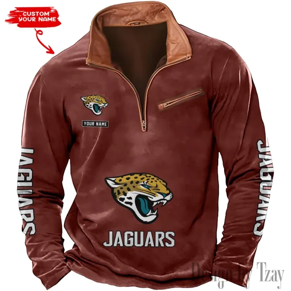 Jacksonville Jaguars New Polo Outdoor Casual Daily Streetwear Long Sleeve Turndown Zip SPTZSW047 - Image 3
