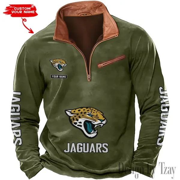 Jacksonville Jaguars New Polo Outdoor Casual Daily Streetwear Long Sleeve Turndown Zip SPTZSW047 - Image 4