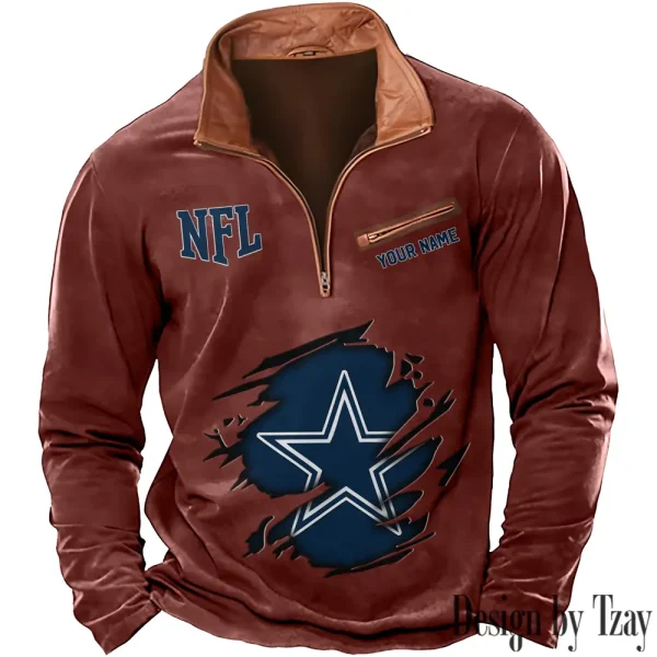Dallas Cowboys New Polo Outdoor Casual Daily Streetwear Long Sleeve Turndown Zip SPTZSW009 - Image 6