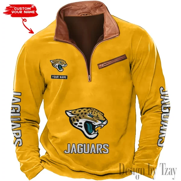Jacksonville Jaguars New Polo Outdoor Casual Daily Streetwear Long Sleeve Turndown Zip SPTZSW047 - Image 6