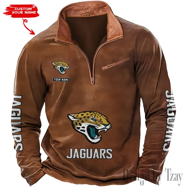 Jacksonville Jaguars New Polo Outdoor Casual Daily Streetwear Long Sleeve Turndown Zip SPTZSW047 - Image 7