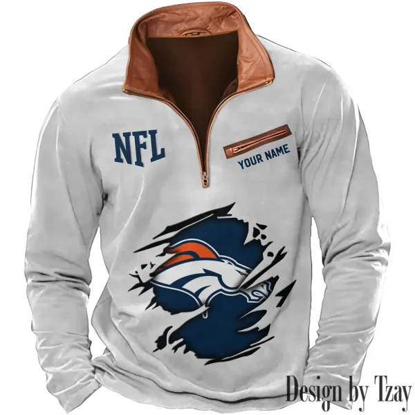 Denver Broncos New Polo Outdoor Casual Daily Streetwear Long Sleeve Turndown Zip SPTZSW010