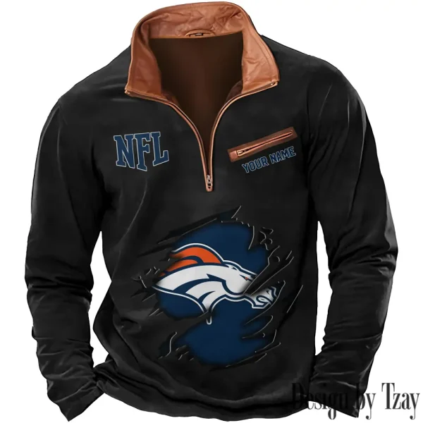 Denver Broncos New Polo Outdoor Casual Daily Streetwear Long Sleeve Turndown Zip SPTZSW010 - Image 2