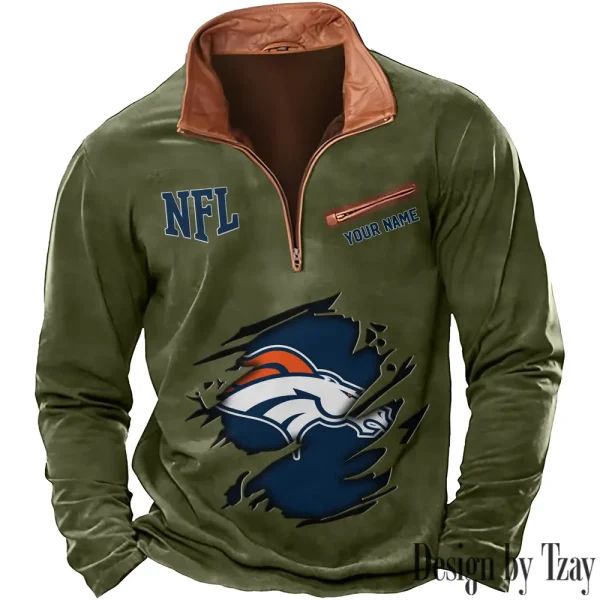 Denver Broncos New Polo Outdoor Casual Daily Streetwear Long Sleeve Turndown Zip SPTZSW010 - Image 3