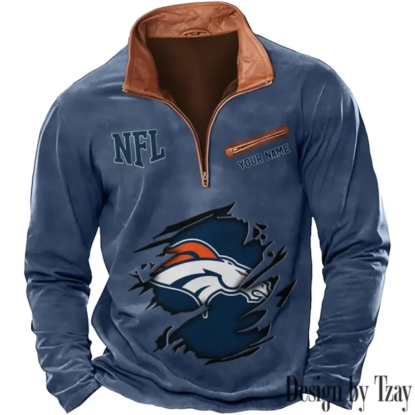 Denver Broncos New Polo Outdoor Casual Daily Streetwear Long Sleeve Turndown Zip SPTZSW010 - Image 4