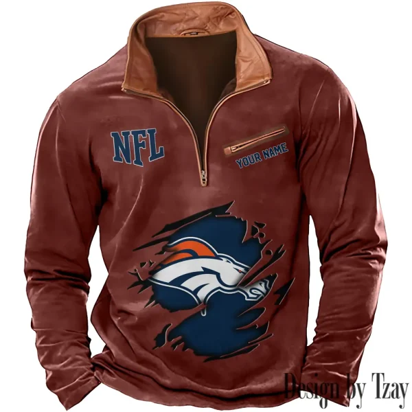 Denver Broncos New Polo Outdoor Casual Daily Streetwear Long Sleeve Turndown Zip SPTZSW010 - Image 5