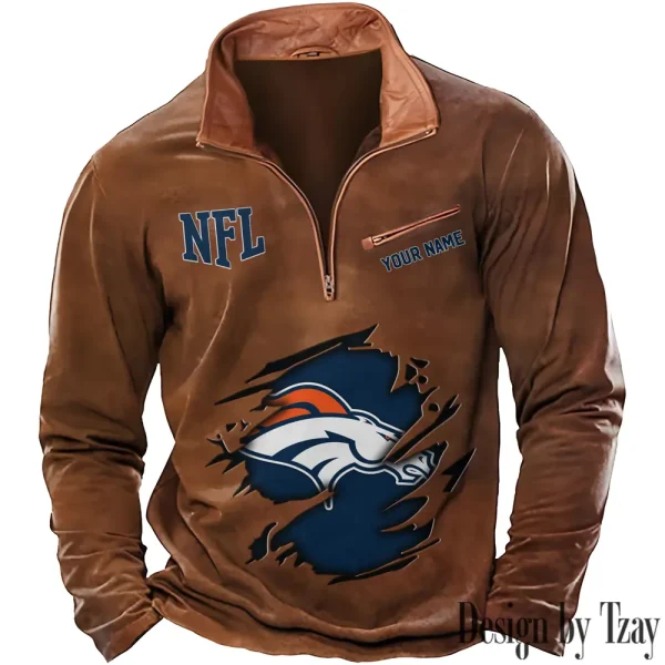 Denver Broncos New Polo Outdoor Casual Daily Streetwear Long Sleeve Turndown Zip SPTZSW010 - Image 6