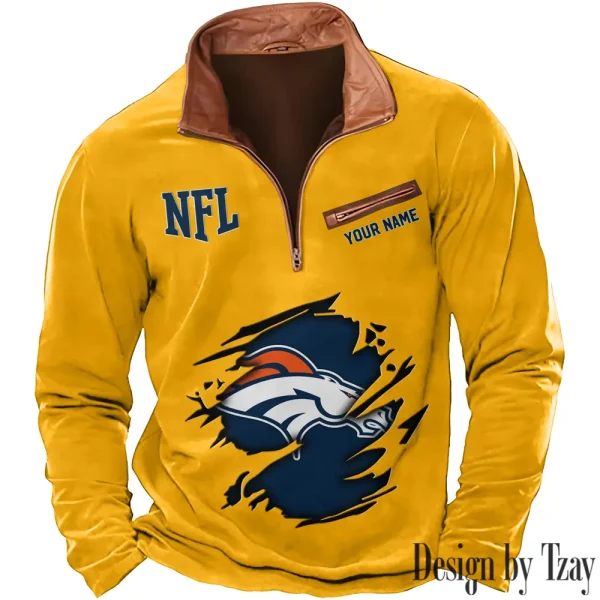 Denver Broncos New Polo Outdoor Casual Daily Streetwear Long Sleeve Turndown Zip SPTZSW010 - Image 7
