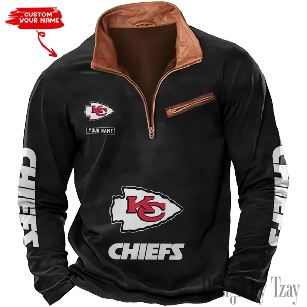 Kansas City Chiefs New Polo Outdoor Casual Daily Streetwear Long Sleeve Turndown Zip SPTZSW048