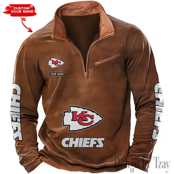Kansas City Chiefs New Polo Outdoor Casual Daily Streetwear Long Sleeve Turndown Zip SPTZSW048 - Image 2