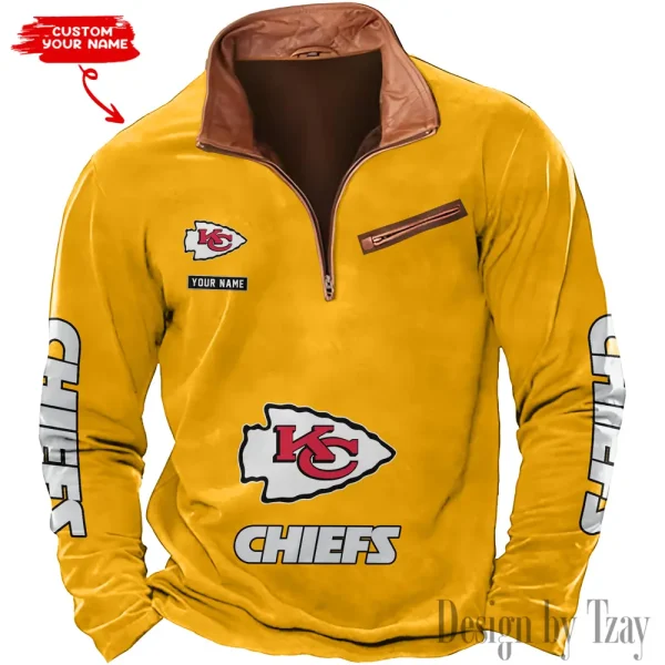 Kansas City Chiefs New Polo Outdoor Casual Daily Streetwear Long Sleeve Turndown Zip SPTZSW048 - Image 3