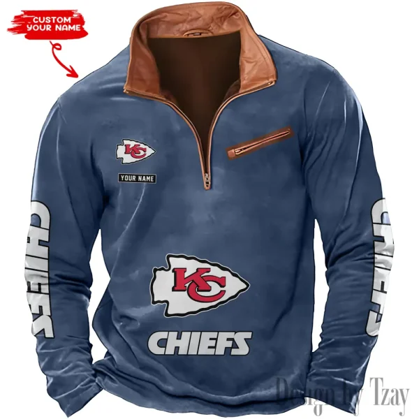 Kansas City Chiefs New Polo Outdoor Casual Daily Streetwear Long Sleeve Turndown Zip SPTZSW048 - Image 4