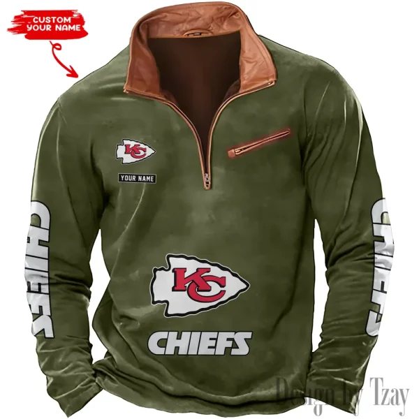 Kansas City Chiefs New Polo Outdoor Casual Daily Streetwear Long Sleeve Turndown Zip SPTZSW048 - Image 5