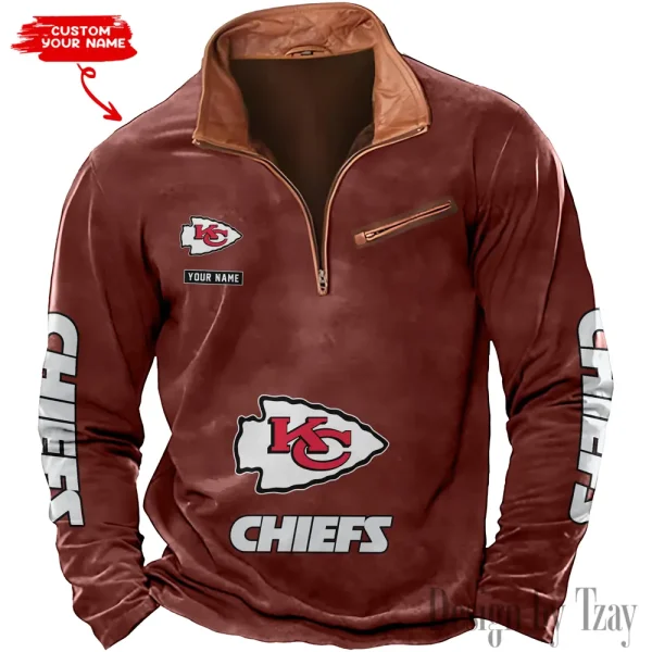 Kansas City Chiefs New Polo Outdoor Casual Daily Streetwear Long Sleeve Turndown Zip SPTZSW048 - Image 6