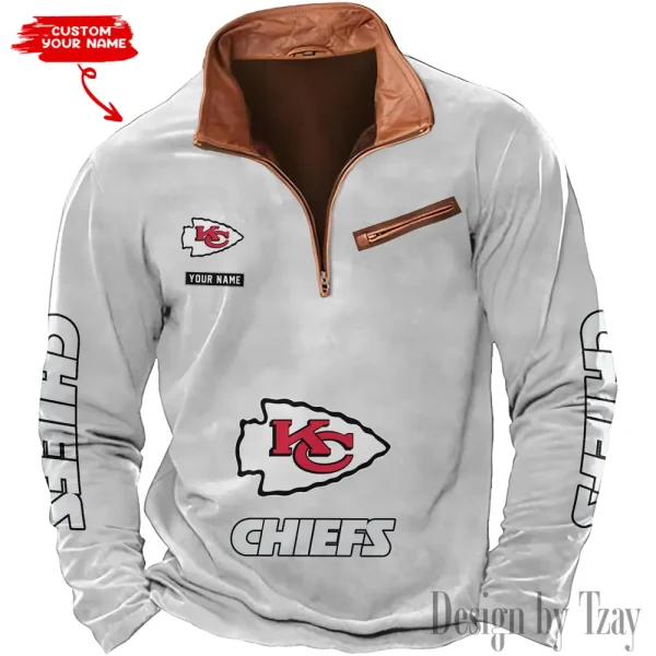 Kansas City Chiefs New Polo Outdoor Casual Daily Streetwear Long Sleeve Turndown Zip SPTZSW048 - Image 7