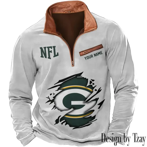 Green Bay Packers New Polo Outdoor Casual Daily Streetwear Long Sleeve Turndown Zip SPTZSW012 - Image 2