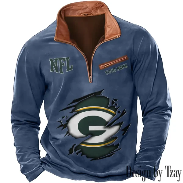 Green Bay Packers New Polo Outdoor Casual Daily Streetwear Long Sleeve Turndown Zip SPTZSW012 - Image 3
