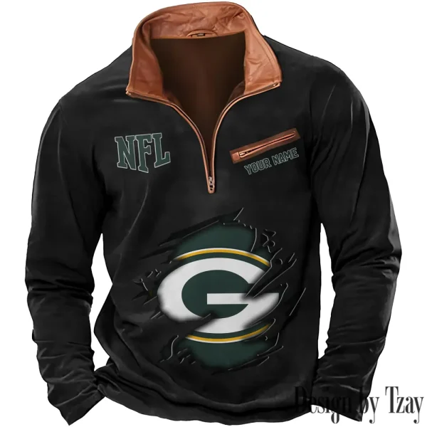 Green Bay Packers New Polo Outdoor Casual Daily Streetwear Long Sleeve Turndown Zip SPTZSW012 - Image 4