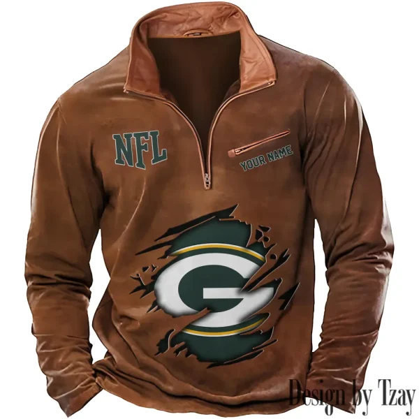 Green Bay Packers New Polo Outdoor Casual Daily Streetwear Long Sleeve Turndown Zip SPTZSW012 - Image 5