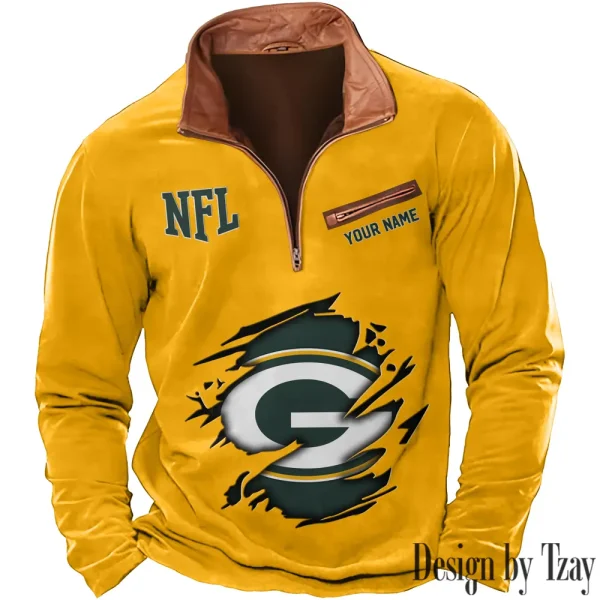 Green Bay Packers New Polo Outdoor Casual Daily Streetwear Long Sleeve Turndown Zip SPTZSW012 - Image 7