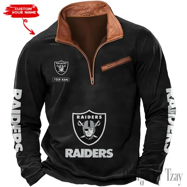 Las Vegas Raiders New Polo Outdoor Casual Daily Streetwear Long Sleeve Turndown Zip SPTZSW049