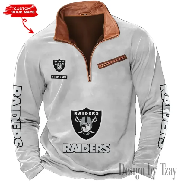 Las Vegas Raiders New Polo Outdoor Casual Daily Streetwear Long Sleeve Turndown Zip SPTZSW049 - Image 2