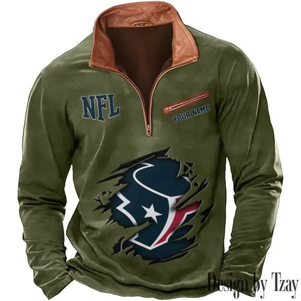 Houston Texans New Polo Outdoor Casual Daily Streetwear Long Sleeve Turndown Zip SPTZSW013 - Image 2