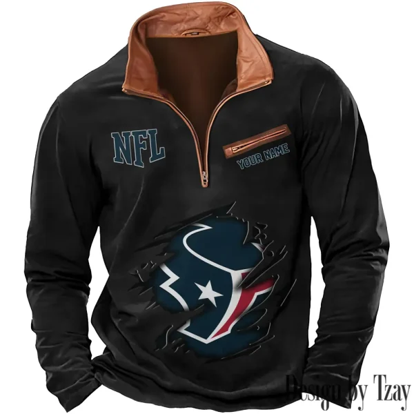 Houston Texans New Polo Outdoor Casual Daily Streetwear Long Sleeve Turndown Zip SPTZSW013