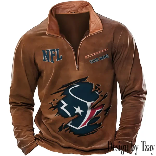 Houston Texans New Polo Outdoor Casual Daily Streetwear Long Sleeve Turndown Zip SPTZSW013 - Image 3