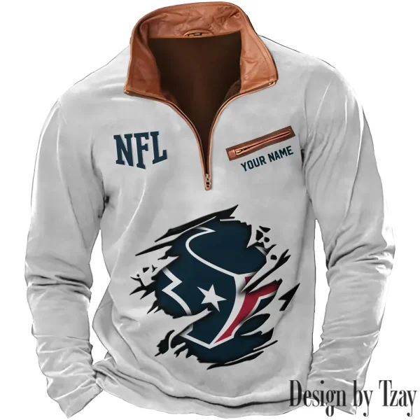 Houston Texans New Polo Outdoor Casual Daily Streetwear Long Sleeve Turndown Zip SPTZSW013 - Image 4