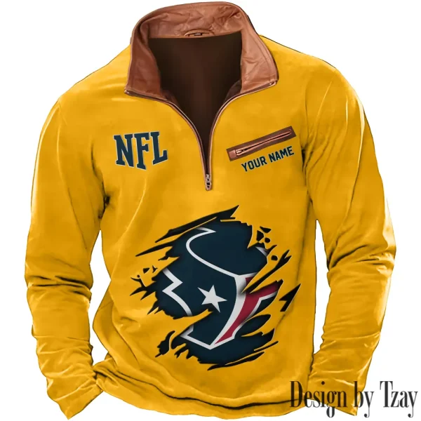 Houston Texans New Polo Outdoor Casual Daily Streetwear Long Sleeve Turndown Zip SPTZSW013 - Image 5