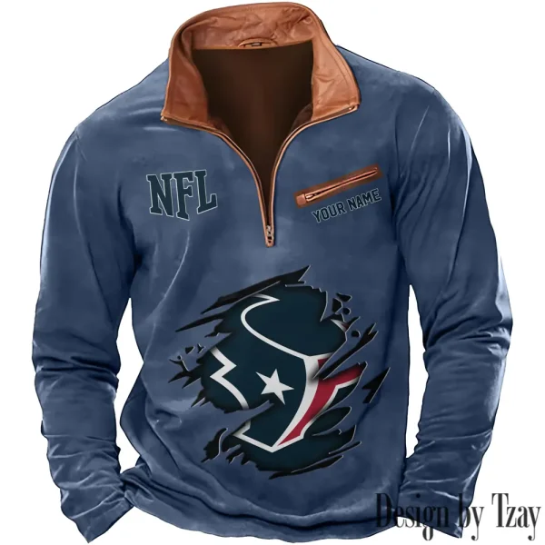 Houston Texans New Polo Outdoor Casual Daily Streetwear Long Sleeve Turndown Zip SPTZSW013 - Image 6