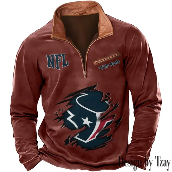 Houston Texans New Polo Outdoor Casual Daily Streetwear Long Sleeve Turndown Zip SPTZSW013 - Image 7