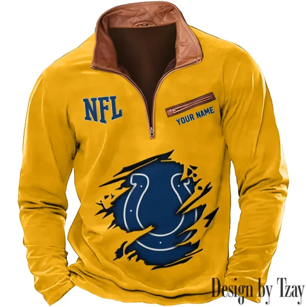Indianapolis Colts New Polo Outdoor Casual Daily Streetwear Long Sleeve Turndown Zip SPTZSW014 - Image 2