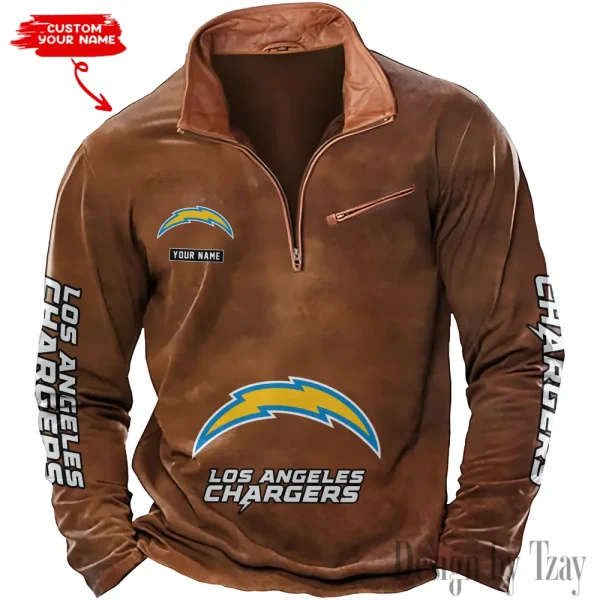 Los Angeles Chargers New Polo Outdoor Casual Daily Streetwear Long Sleeve Turndown Zip SPTZSW050 - Image 2