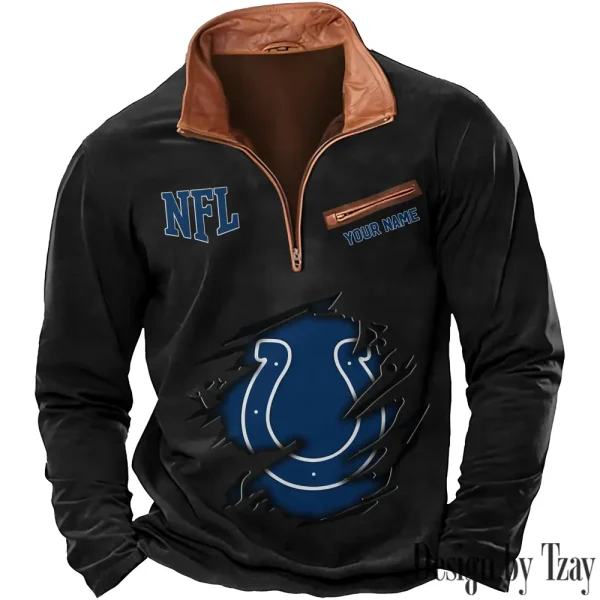 Indianapolis Colts New Polo Outdoor Casual Daily Streetwear Long Sleeve Turndown Zip SPTZSW014