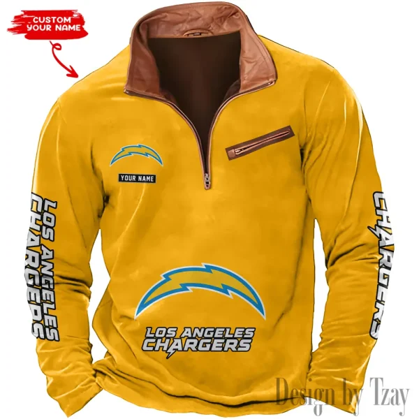 Los Angeles Chargers New Polo Outdoor Casual Daily Streetwear Long Sleeve Turndown Zip SPTZSW050 - Image 3