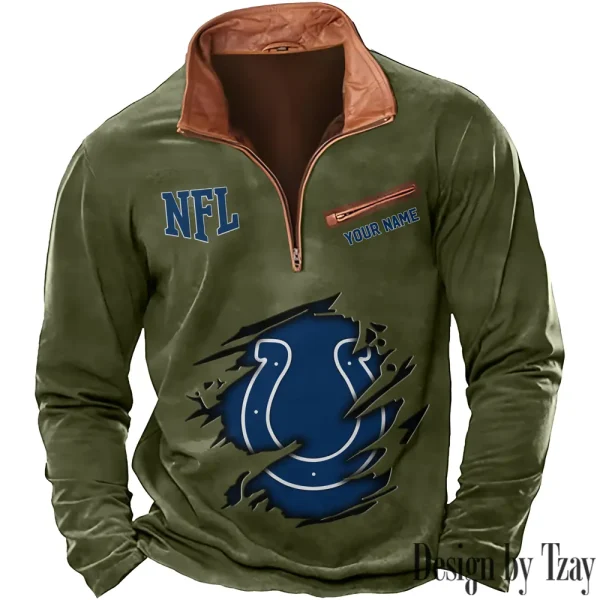 Indianapolis Colts New Polo Outdoor Casual Daily Streetwear Long Sleeve Turndown Zip SPTZSW014 - Image 3