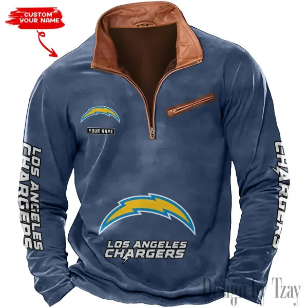 Los Angeles Chargers New Polo Outdoor Casual Daily Streetwear Long Sleeve Turndown Zip SPTZSW050 - Image 4
