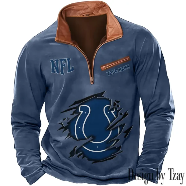 Indianapolis Colts New Polo Outdoor Casual Daily Streetwear Long Sleeve Turndown Zip SPTZSW014 - Image 4