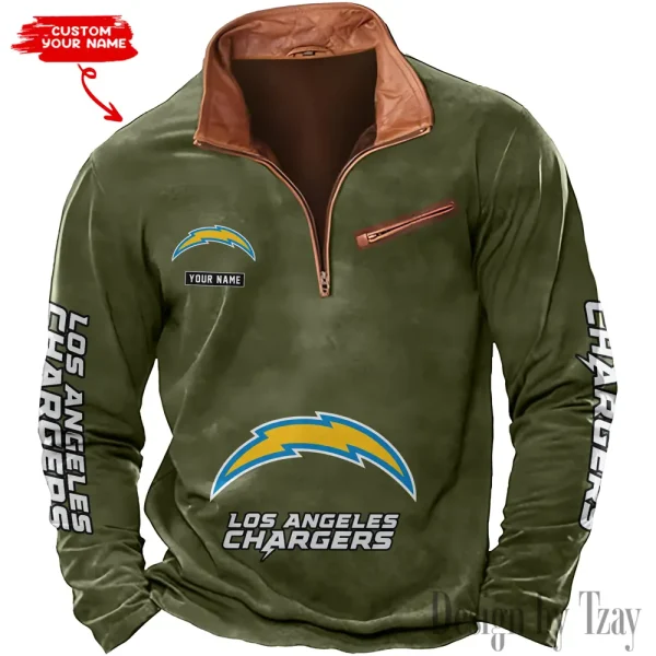 Los Angeles Chargers New Polo Outdoor Casual Daily Streetwear Long Sleeve Turndown Zip SPTZSW050 - Image 5