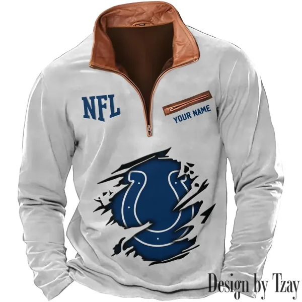 Indianapolis Colts New Polo Outdoor Casual Daily Streetwear Long Sleeve Turndown Zip SPTZSW014 - Image 5