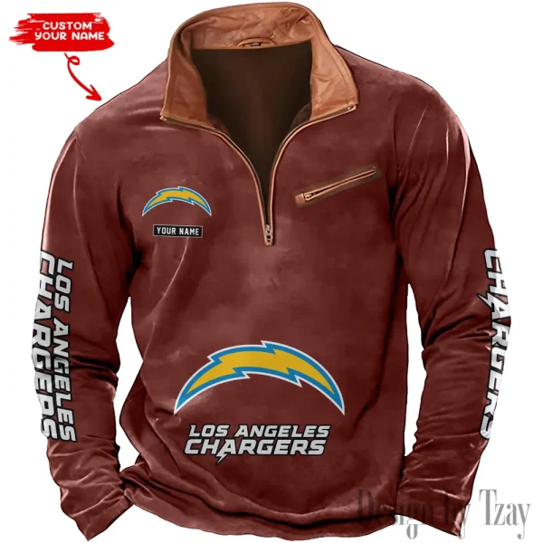 Los Angeles Chargers New Polo Outdoor Casual Daily Streetwear Long Sleeve Turndown Zip SPTZSW050 - Image 6