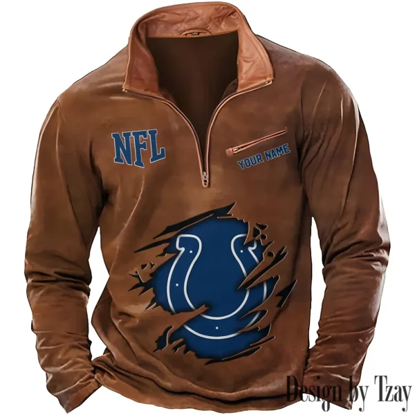 Indianapolis Colts New Polo Outdoor Casual Daily Streetwear Long Sleeve Turndown Zip SPTZSW014 - Image 6