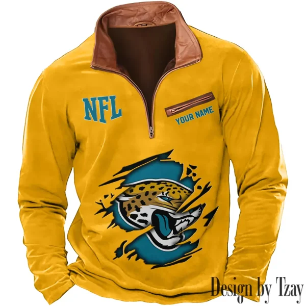 Jacksonville Jaguars New Polo Outdoor Casual Daily Streetwear Long Sleeve Turndown Zip SPTZSW015 - Image 3