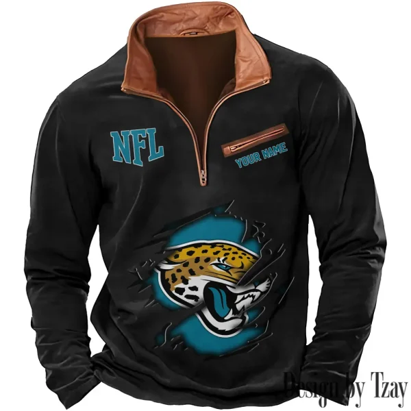 Jacksonville Jaguars New Polo Outdoor Casual Daily Streetwear Long Sleeve Turndown Zip SPTZSW015