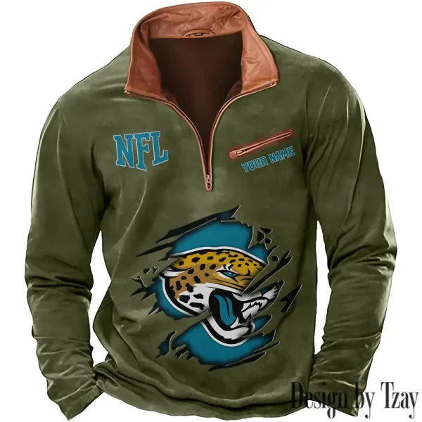 Jacksonville Jaguars New Polo Outdoor Casual Daily Streetwear Long Sleeve Turndown Zip SPTZSW015 - Image 2