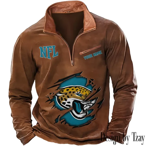 Jacksonville Jaguars New Polo Outdoor Casual Daily Streetwear Long Sleeve Turndown Zip SPTZSW015 - Image 5