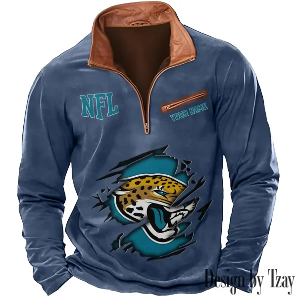 Jacksonville Jaguars New Polo Outdoor Casual Daily Streetwear Long Sleeve Turndown Zip SPTZSW015 - Image 6
