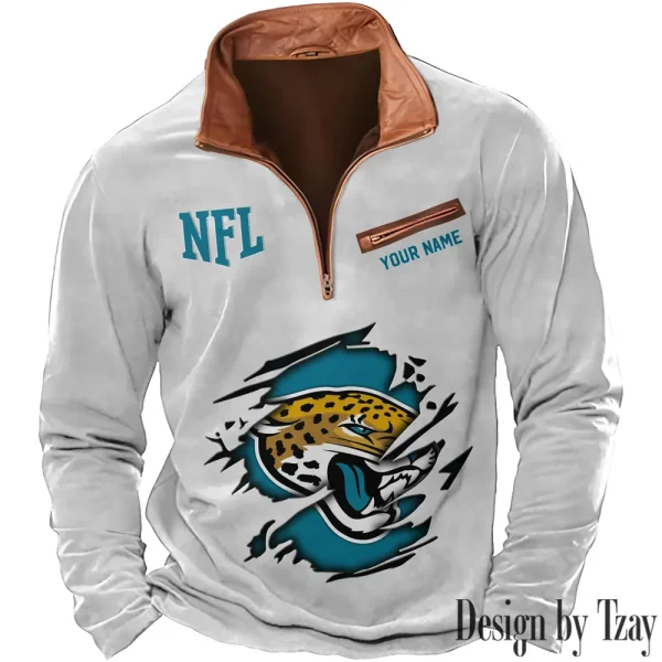Jacksonville Jaguars New Polo Outdoor Casual Daily Streetwear Long Sleeve Turndown Zip SPTZSW015 - Image 7